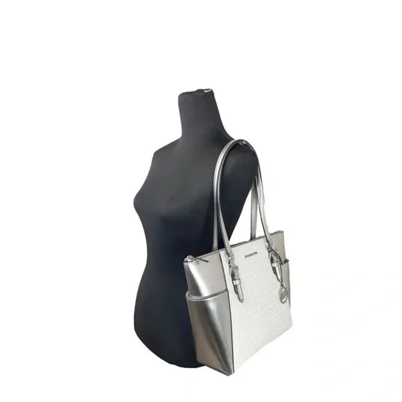 Michael Kors Silver and Cream Elegant Charlotte Tote - Picture 3 of 6